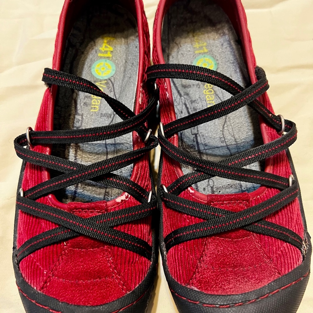 Red J-41 Red Corduroy vegan outdoor/hiking shoes